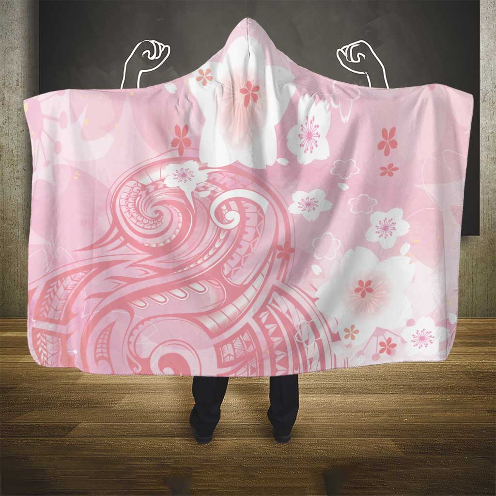 Japan Sakura Floral with Polynesian Vibe Hooded Blanket LT9 - Polynesian Pride