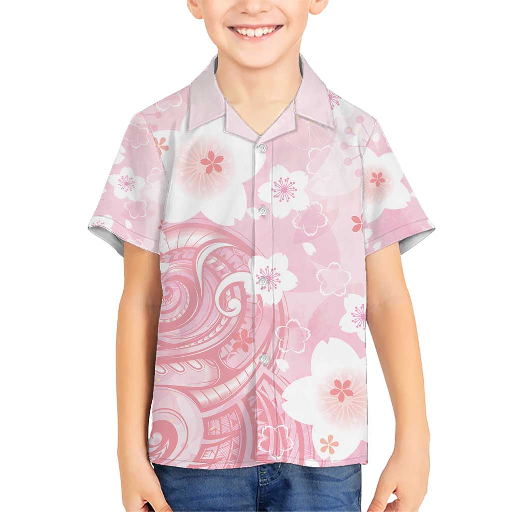 Japan Sakura Floral with Polynesian Vibe Kid Hawaiian Shirt