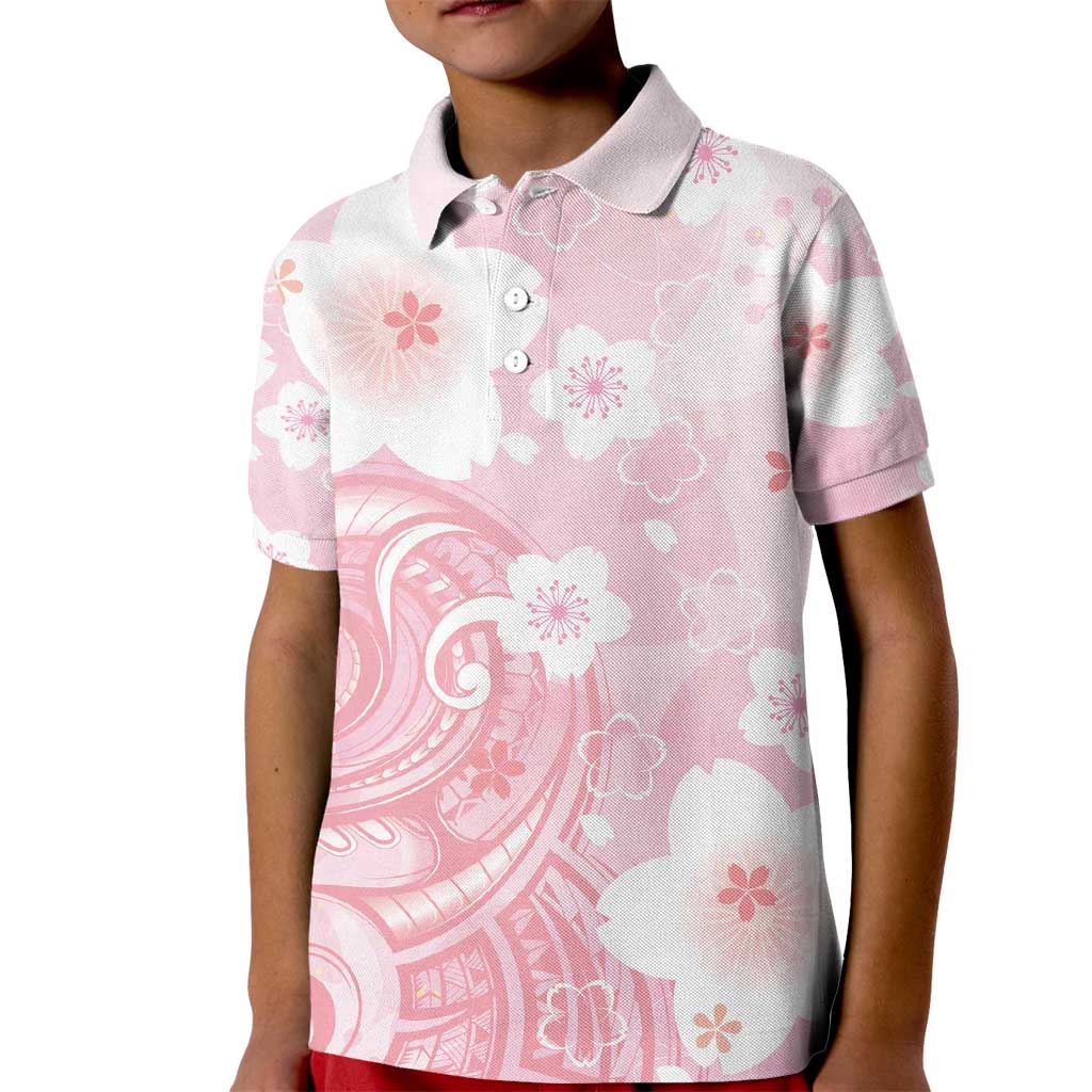 Japan Sakura Floral with Polynesian Vibe Kid Polo Shirt