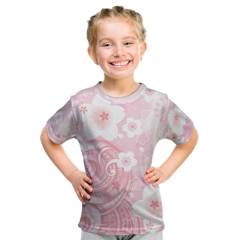 Japan Sakura Floral with Polynesian Vibe Kid T Shirt