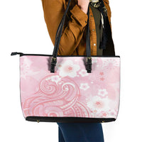 Japan Sakura Floral with Polynesian Vibe Leather Tote Bag LT9 - Polynesian Pride