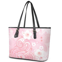 Japan Sakura Floral with Polynesian Vibe Leather Tote Bag LT9 - Polynesian Pride