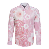 Japan Sakura Floral with Polynesian Vibe Long Sleeve Button Shirt