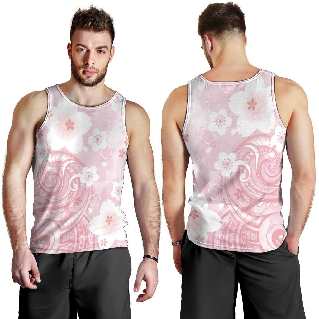 Japan Sakura Floral with Polynesian Vibe Men Tank Top LT9 - Polynesian Pride