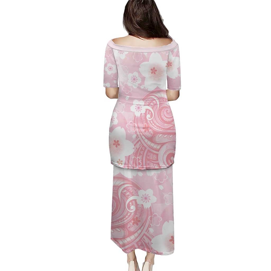 Japan Sakura Floral with Polynesian Vibe Puletasi LT9 - Polynesian Pride