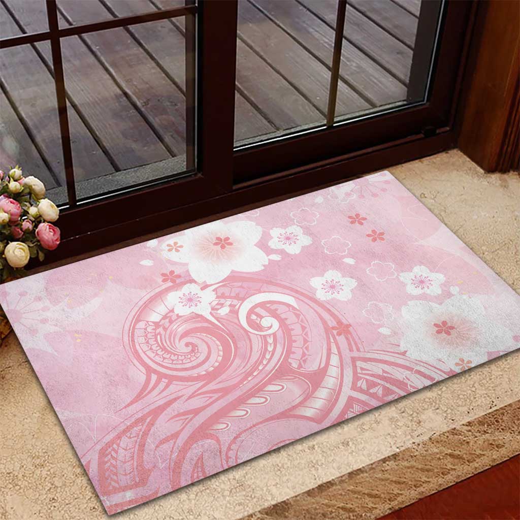 Japan Sakura Floral with Polynesian Vibe Rubber Doormat LT9 - Polynesian Pride