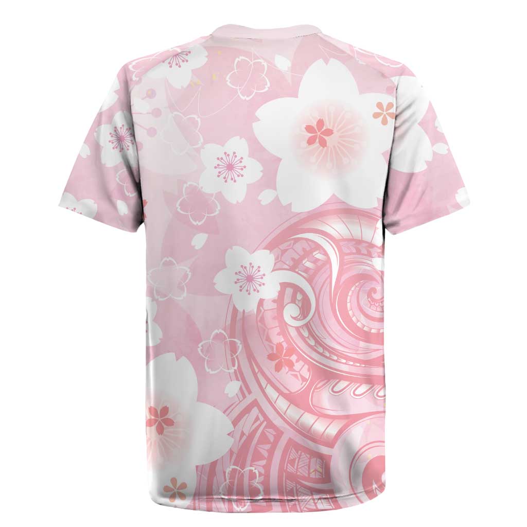 Japan Sakura Floral with Polynesian Vibe Rugby Jersey LT9 - Polynesian Pride