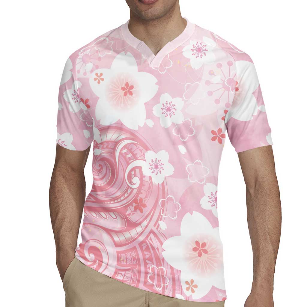 Japan Sakura Floral with Polynesian Vibe Rugby Jersey LT9 - Polynesian Pride
