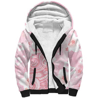 Japan Sakura Floral with Polynesian Vibe Sherpa Hoodie LT9 Unisex Pink - Polynesian Pride