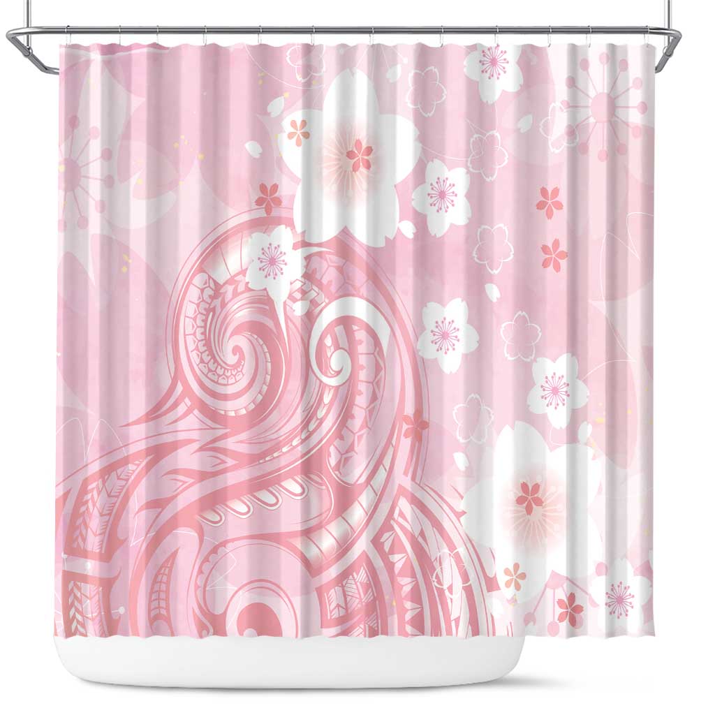 Japan Sakura Floral with Polynesian Vibe Shower Curtain