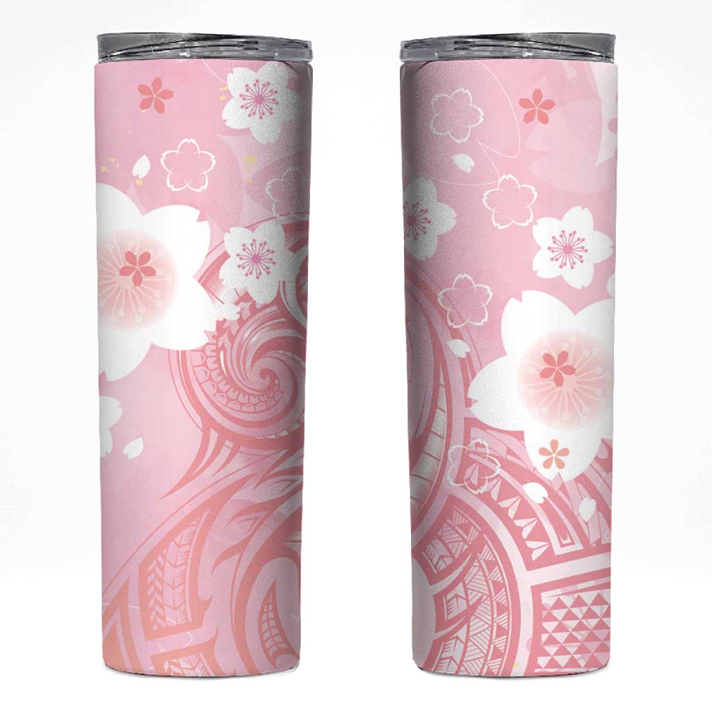 Japan Sakura Floral with Polynesian Vibe Skinny Tumbler