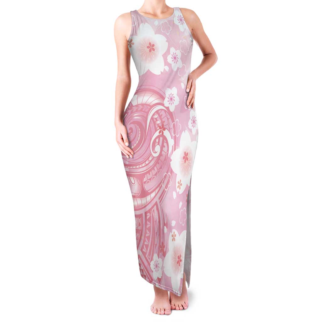 Japan Sakura Floral with Polynesian Vibe Tank Maxi Dress LT9 Women Pink - Polynesian Pride