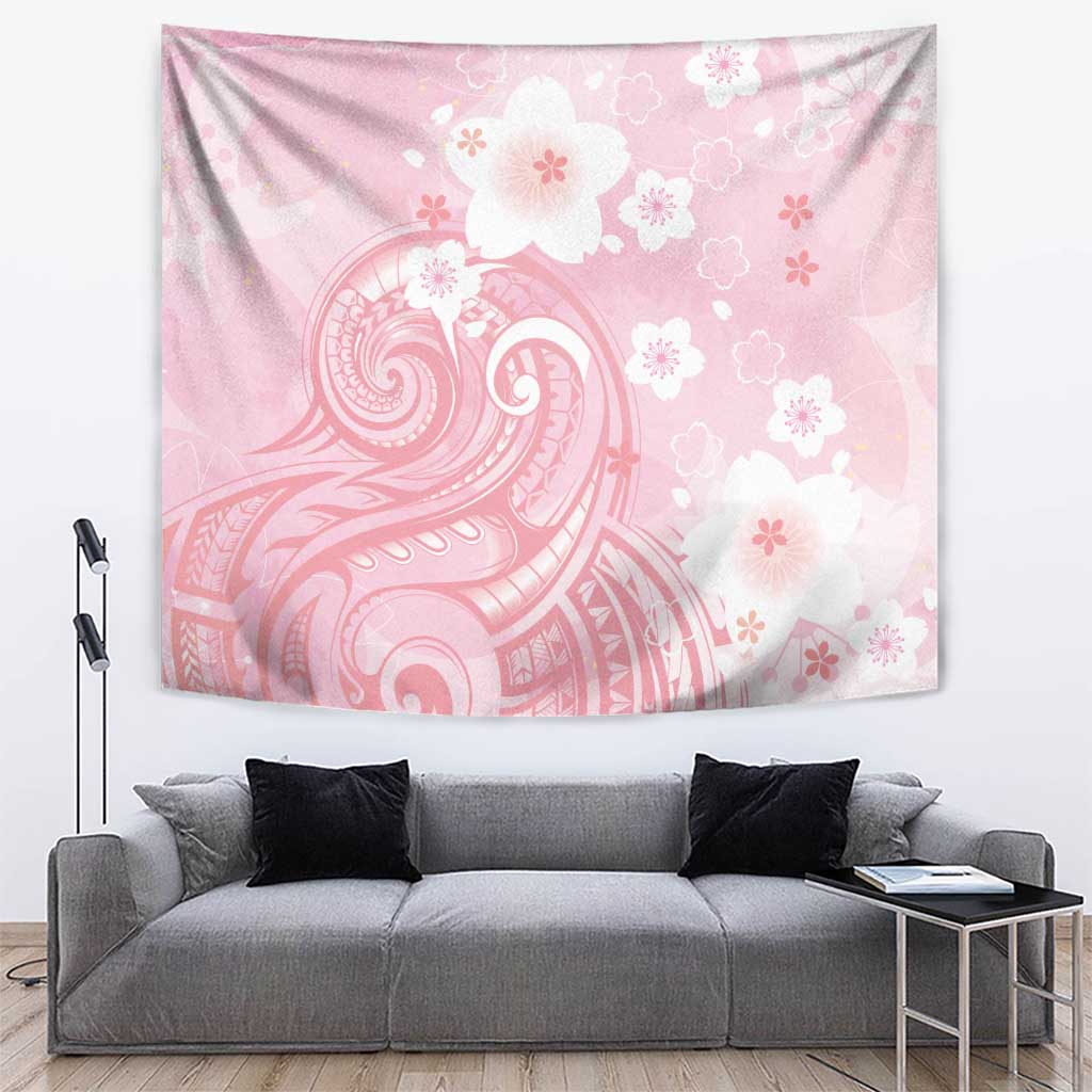 Japan Sakura Floral with Polynesian Vibe Tapestry