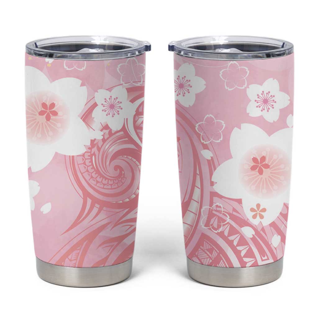 Japan Sakura Floral with Polynesian Vibe Tumbler Cup LT9 Pink - Polynesian Pride