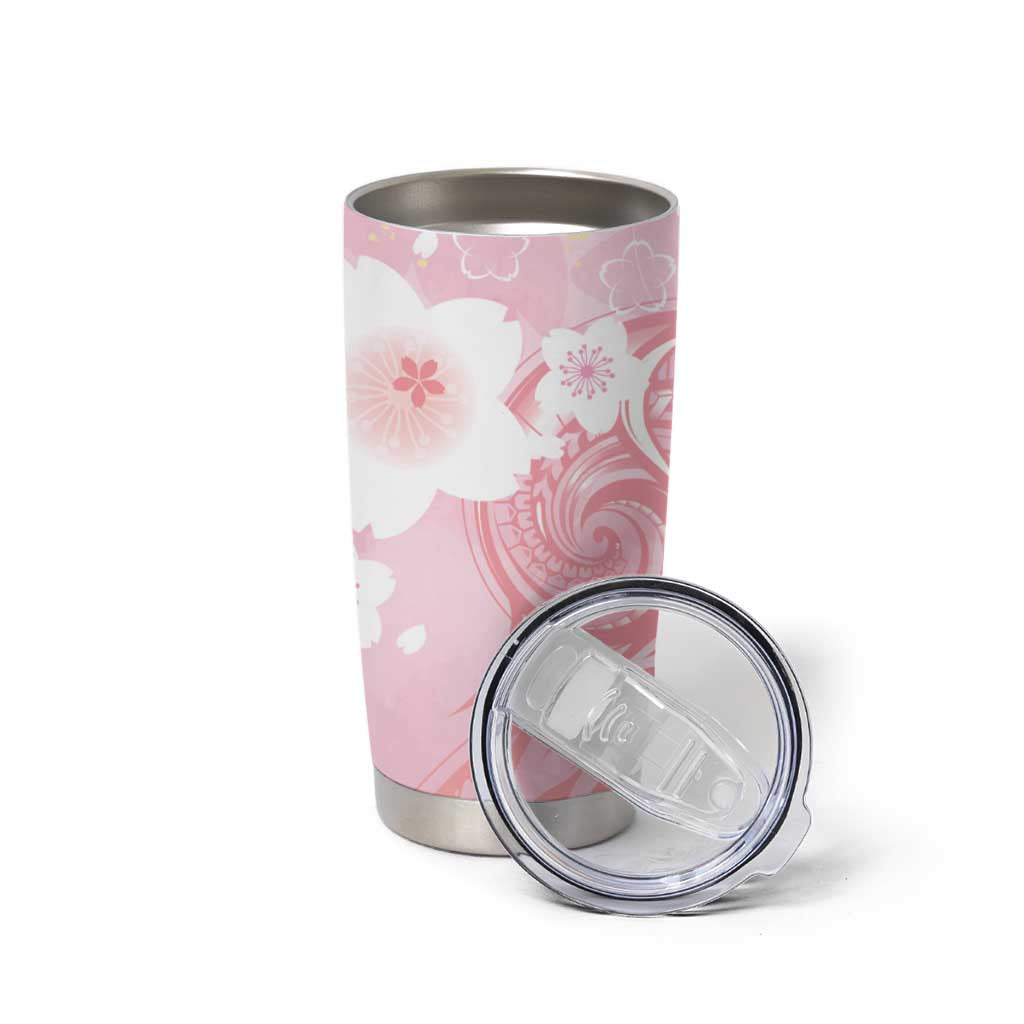 Japan Sakura Floral with Polynesian Vibe Tumbler Cup LT9 - Polynesian Pride