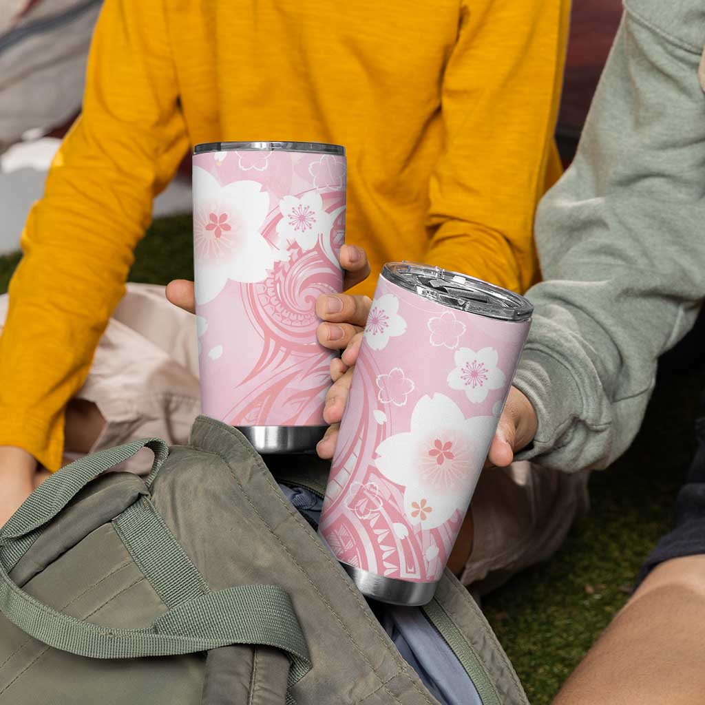 Japan Sakura Floral with Polynesian Vibe Tumbler Cup LT9 - Polynesian Pride