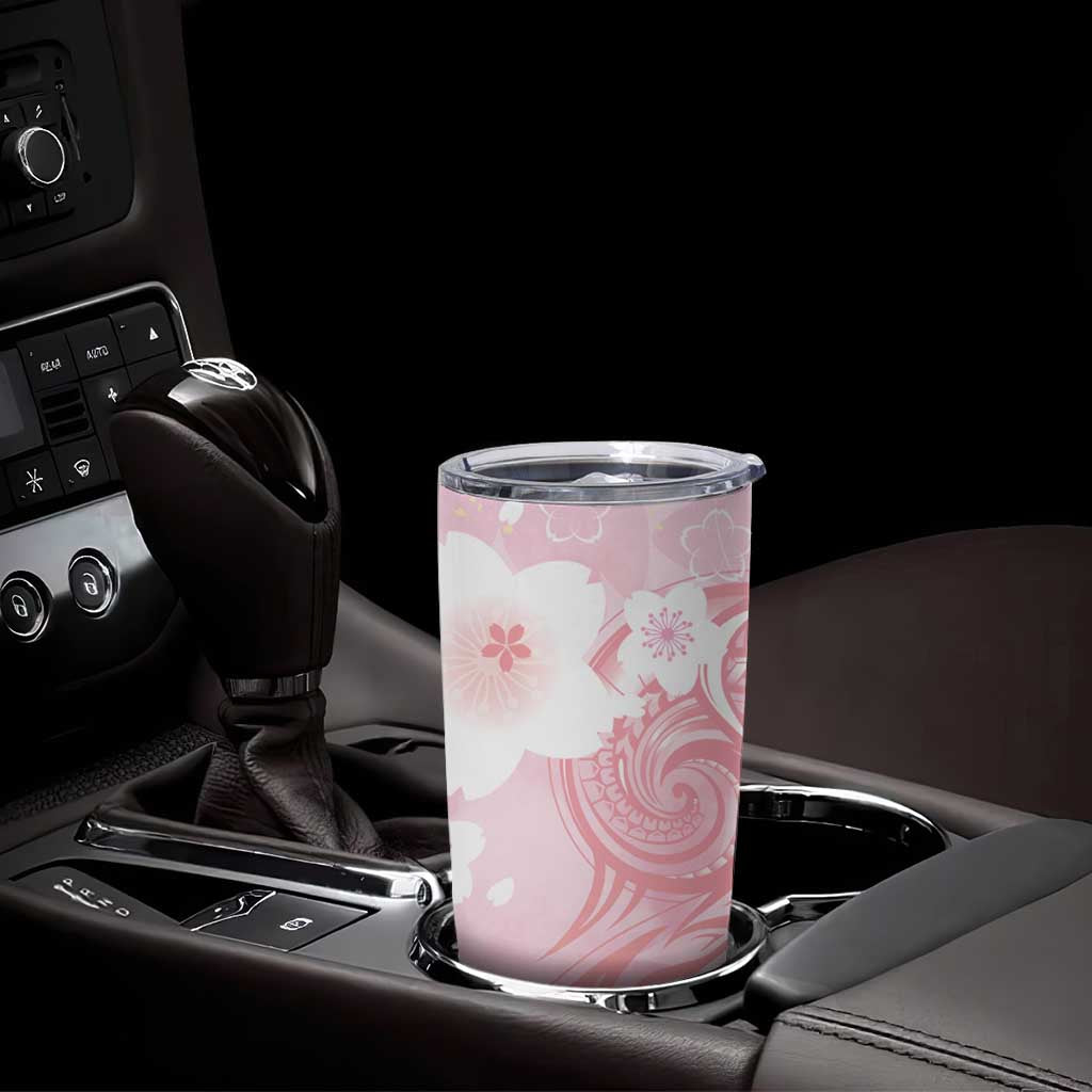 Japan Sakura Floral with Polynesian Vibe Tumbler Cup LT9 - Polynesian Pride