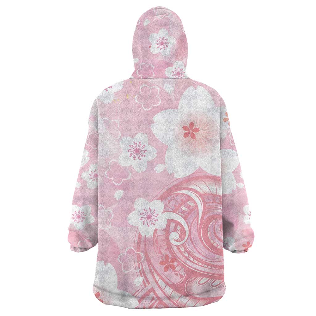 Japan Sakura Floral with Polynesian Vibe Wearable Blanket Hoodie LT9 - Polynesian Pride