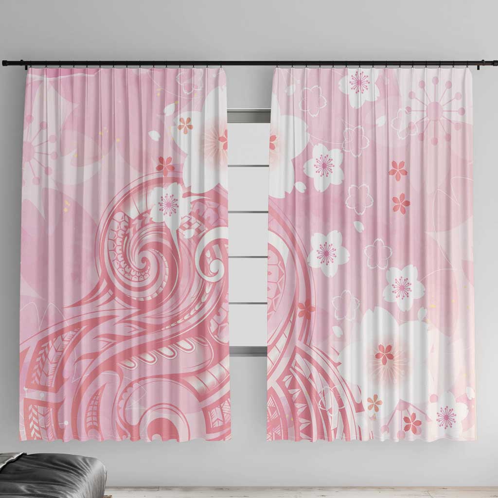 Japan Sakura Floral with Polynesian Vibe Window Curtain