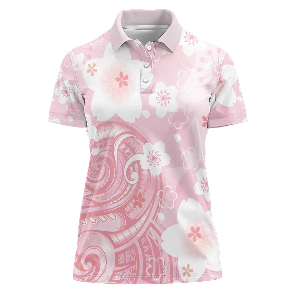 Japan Sakura Floral with Polynesian Vibe Women Polo Shirt