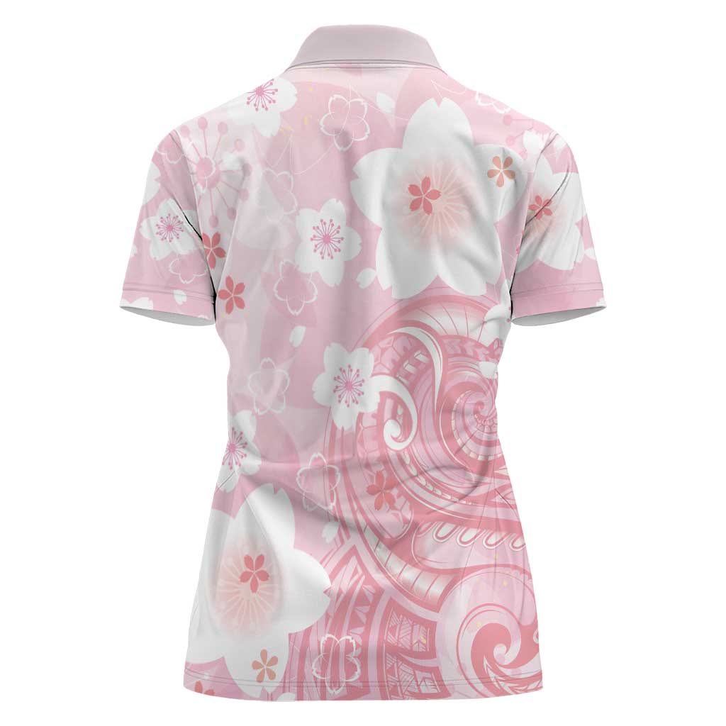 Japan Sakura Floral with Polynesian Vibe Women Polo Shirt
