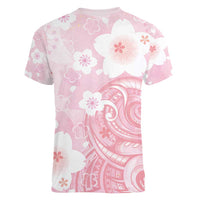 Japan Sakura Floral with Polynesian Vibe Women V-Neck T-Shirt LT9 - Polynesian Pride