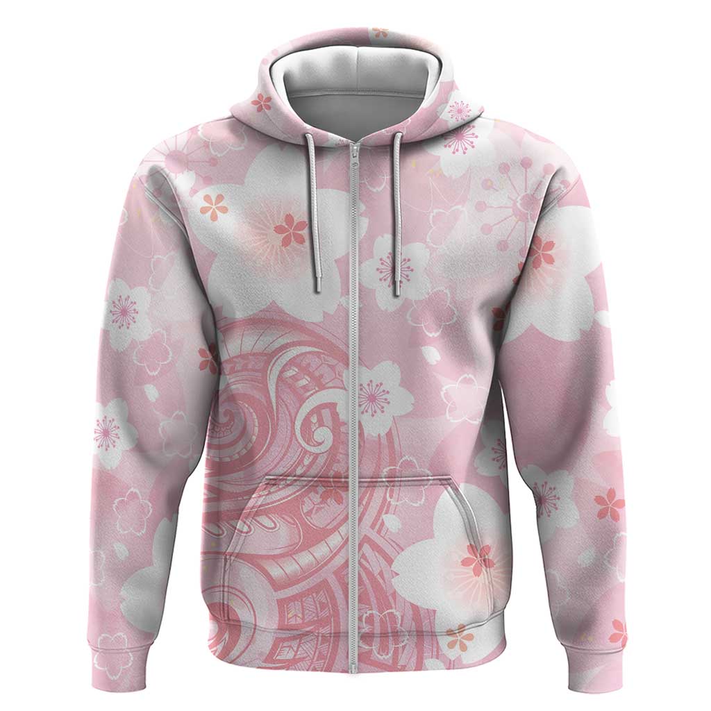 Japan Sakura Floral with Polynesian Vibe Zip Hoodie