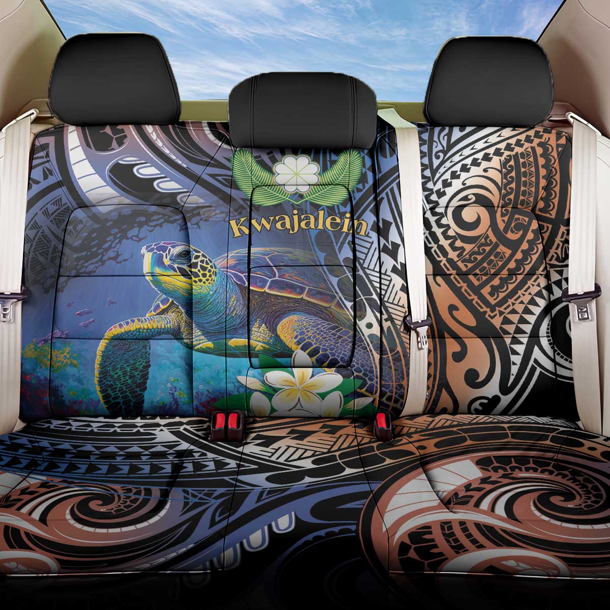 Marshall Islands Kwajalein Atoll Back Car Seat Cover Plumeria Sea Turtle with Polynesian Tribal