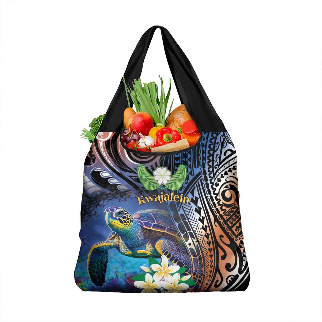 Marshall Islands Kwajalein Atoll Grocery Bag Plumeria Sea Turtle with Polynesian Tribal