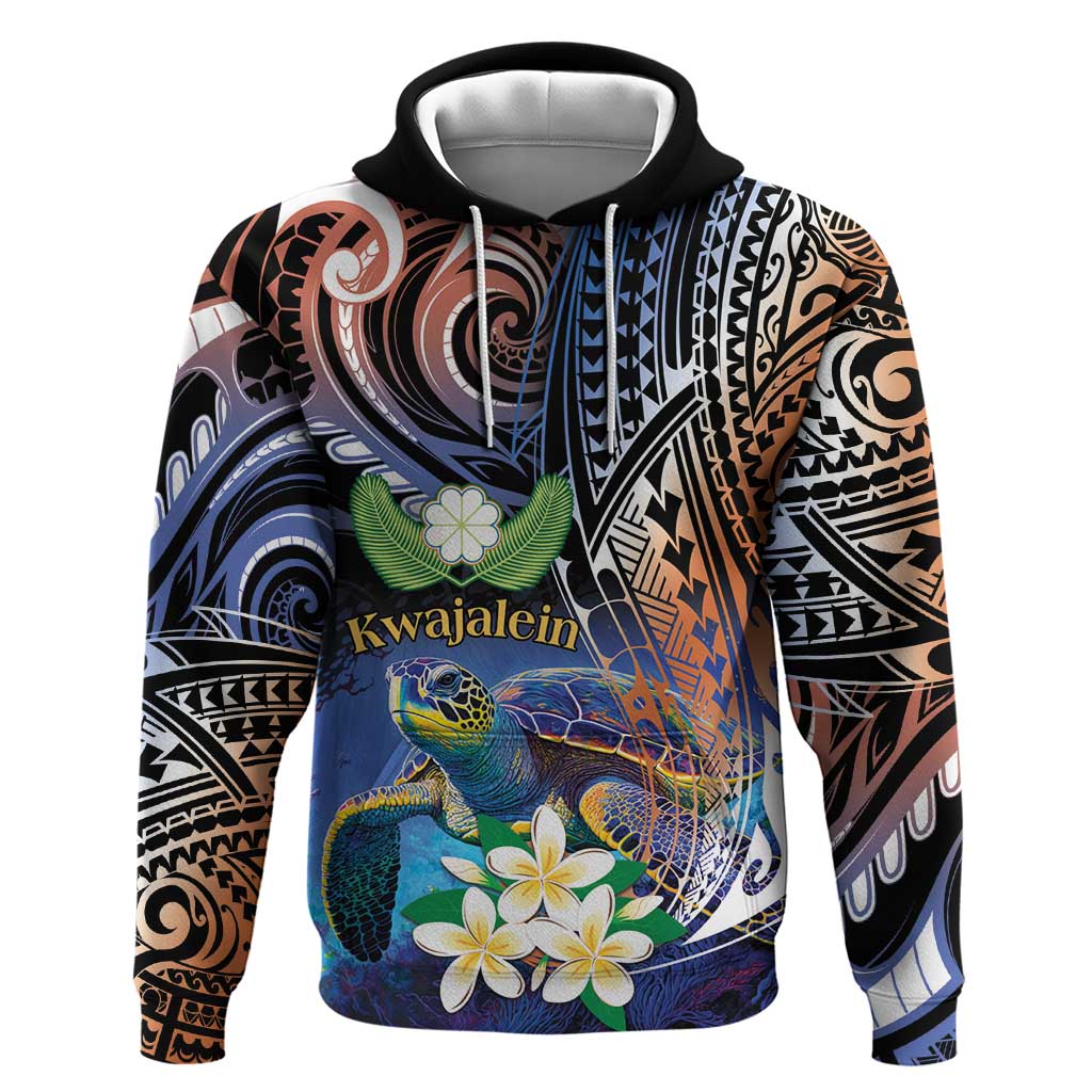 Marshall Islands Kwajalein Atoll Hoodie Plumeria Sea Turtle with Polynesian Tribal