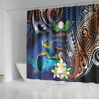 Marshall Islands Kwajalein Atoll Shower Curtain Plumeria Sea Turtle with Polynesian Tribal