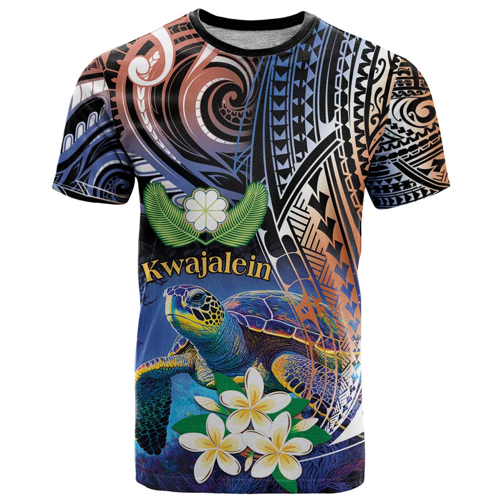 Marshall Islands Kwajalein Atoll T Shirt Plumeria Sea Turtle with Polynesian Tribal