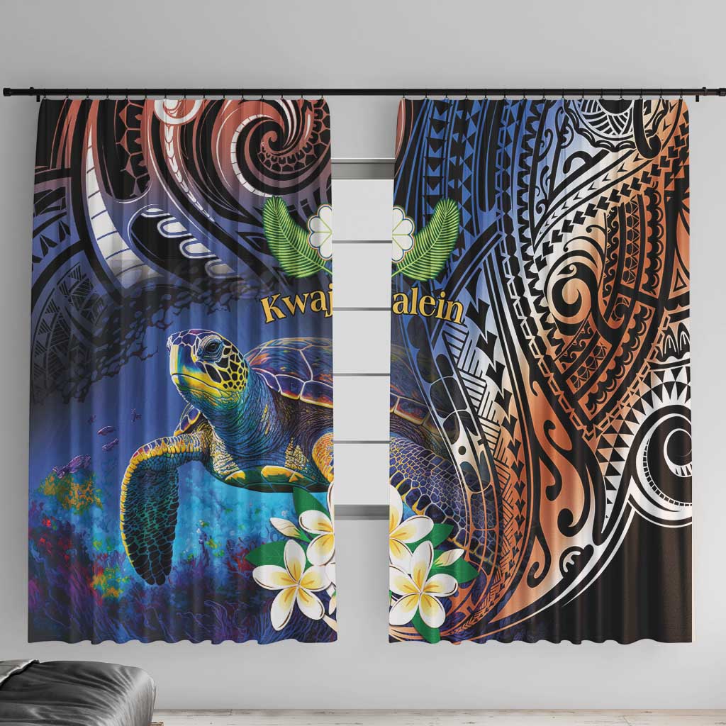 Marshall Islands Kwajalein Atoll Window Curtain Plumeria Sea Turtle with Polynesian Tribal