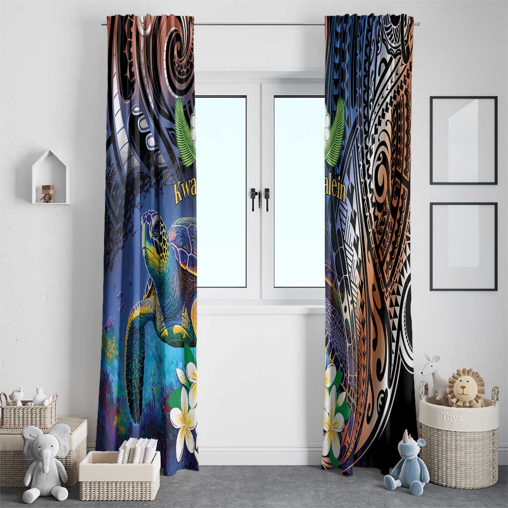 Marshall Islands Kwajalein Atoll Window Curtain Plumeria Sea Turtle with Polynesian Tribal