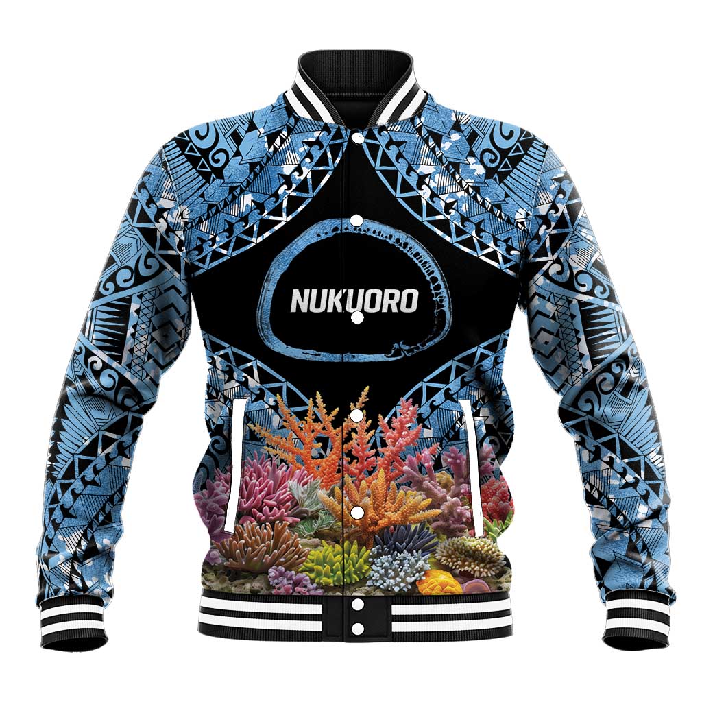 Personalised Nukuoro Micronesia Atoll Baseball Jacket with Pacific Coral Reef LT9 Unisex Blue - Polynesian Pride