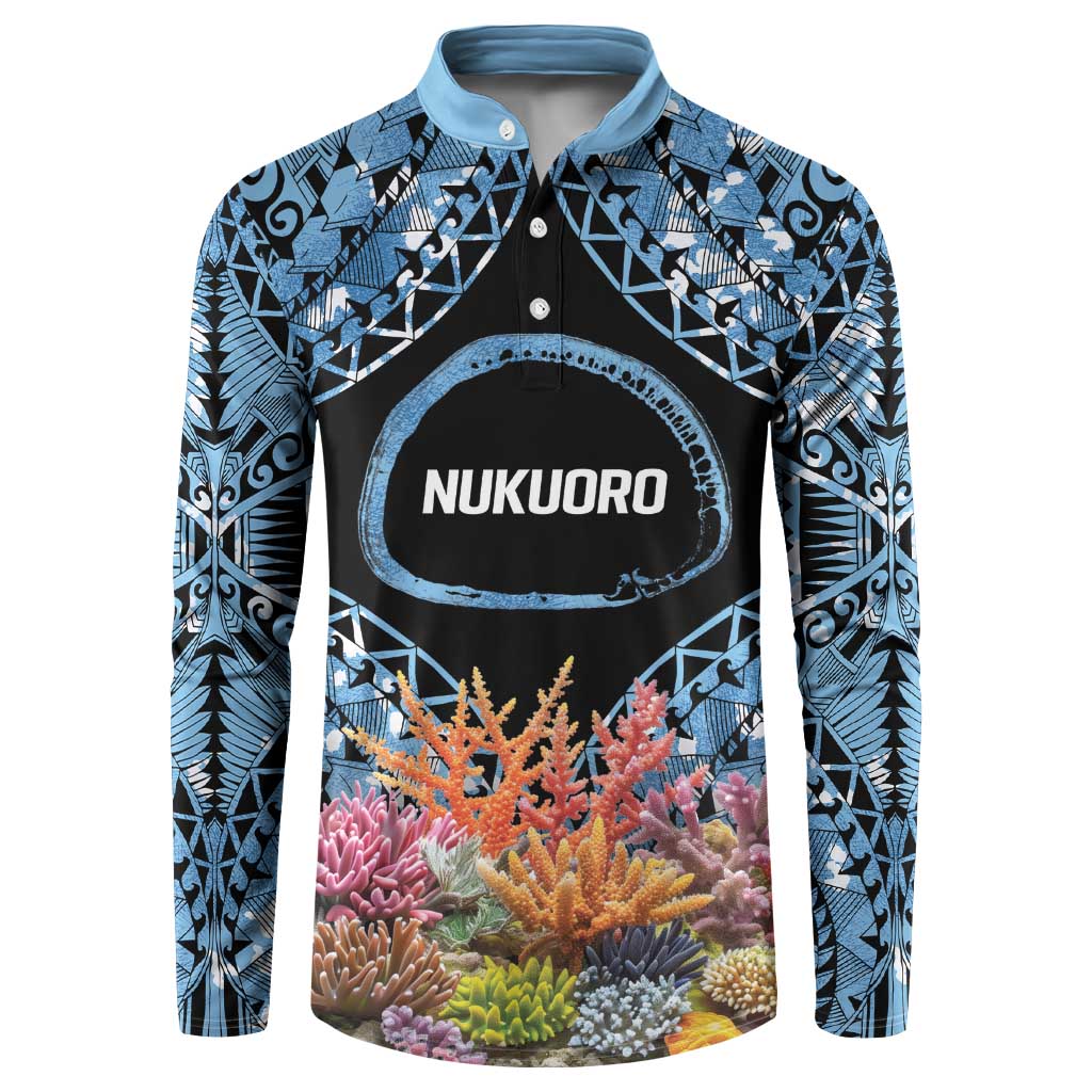 Personalised Nukuoro Micronesia Atoll Button Sweatshirt with Pacific Coral Reef LT9 Blue - Polynesian Pride
