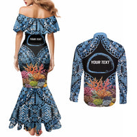 Personalised Nukuoro Micronesia Atoll Couples Matching Mermaid Dress and Long Sleeve Button Shirt with Pacific Coral Reef LT9 - Polynesian Pride