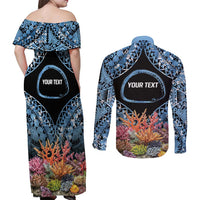 Personalised Nukuoro Micronesia Atoll Couples Matching Off Shoulder Maxi Dress and Long Sleeve Button Shirt with Pacific Coral Reef LT9 - Polynesian Pride