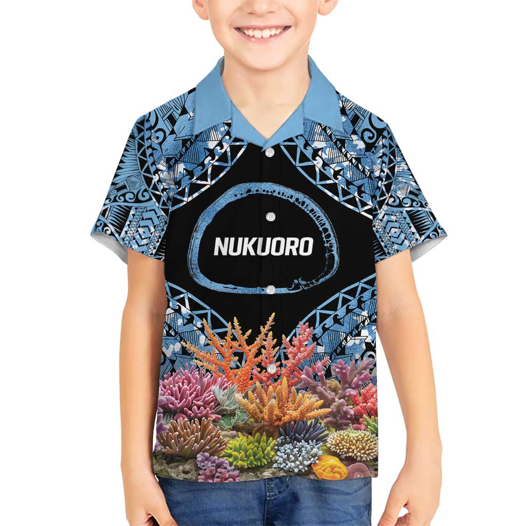 Personalised Nukuoro Micronesia Atoll Family Matching Long Sleeve Bodycon Dress and Hawaiian Shirt with Pacific Coral Reef