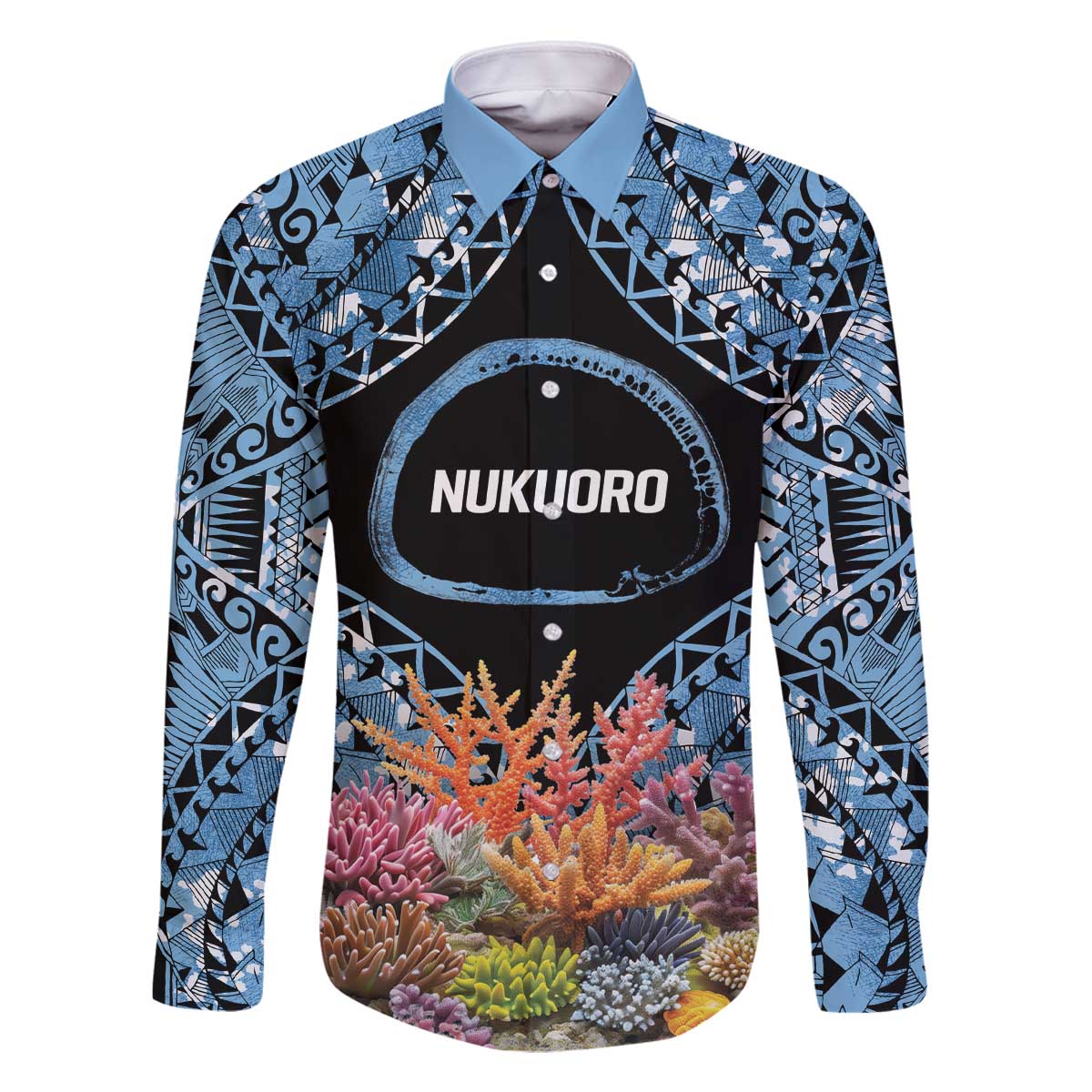 Personalised Nukuoro Micronesia Atoll Family Matching Off Shoulder Short Dress and Hawaiian Shirt with Pacific Coral Reef