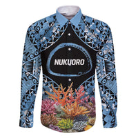 Personalised Nukuoro Micronesia Atoll Family Matching Off Shoulder Short Dress and Hawaiian Shirt with Pacific Coral Reef