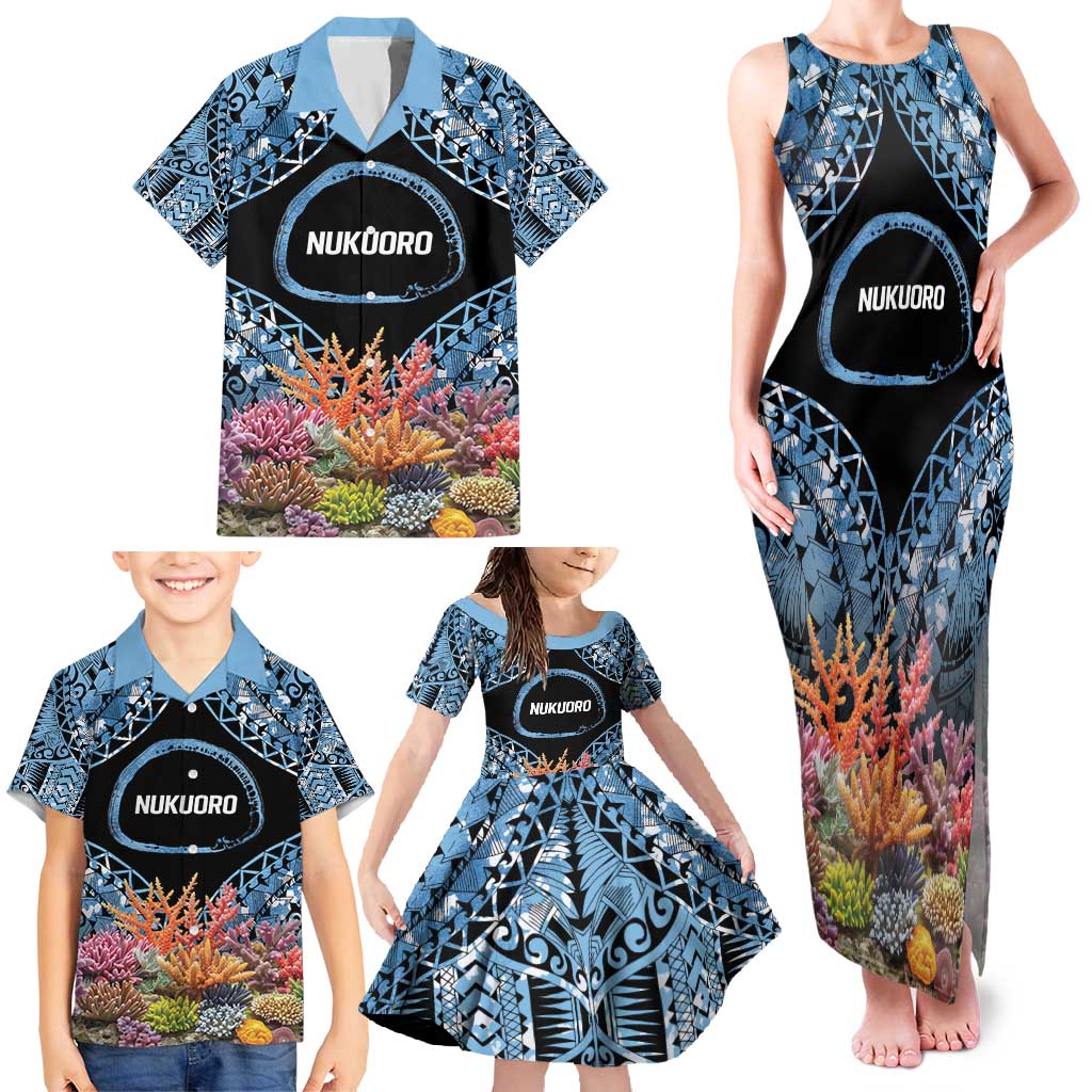 Personalised Nukuoro Micronesia Atoll Family Matching Tank Maxi Dress and Hawaiian Shirt with Pacific Coral Reef