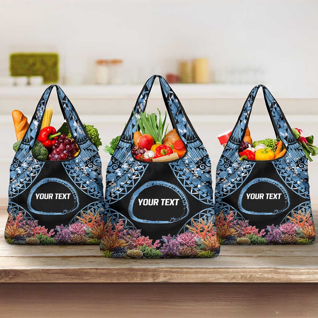 Personalised Nukuoro Micronesia Atoll Grocery Bag with Pacific Coral Reef LT9 3-pack One Size Blue - Polynesian Pride
