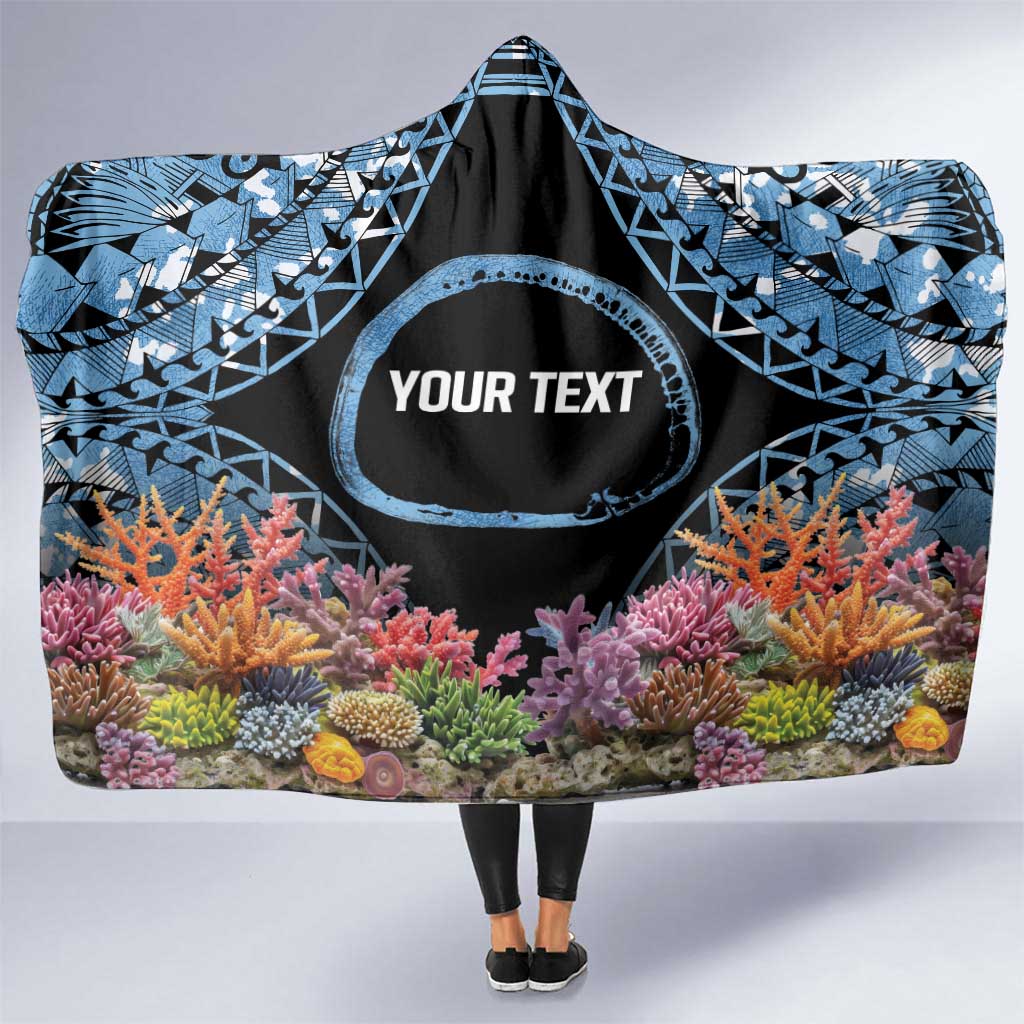 Personalised Nukuoro Micronesia Atoll Hooded Blanket with Pacific Coral Reef LT9 One Size Blue - Polynesian Pride