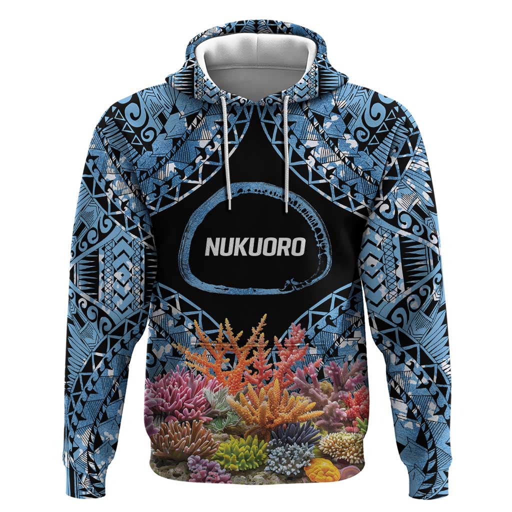 Personalised Nukuoro Micronesia Atoll Hoodie with Pacific Coral Reef LT9 Pullover Hoodie Blue - Polynesian Pride
