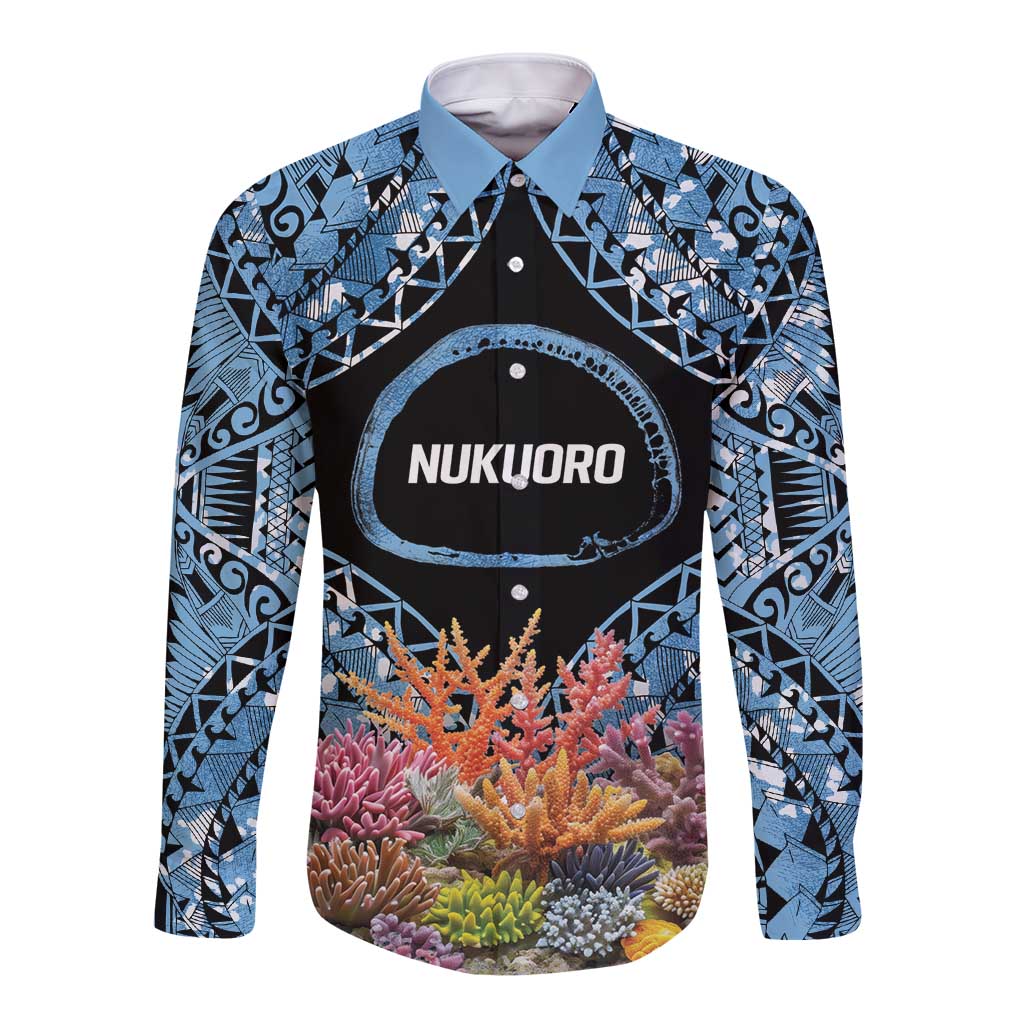 Personalised Nukuoro Micronesia Atoll Long Sleeve Button Shirt with Pacific Coral Reef