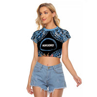 Personalised Nukuoro Micronesia Atoll Raglan Cropped T Shirt with Pacific Coral Reef LT9 Female Blue - Polynesian Pride