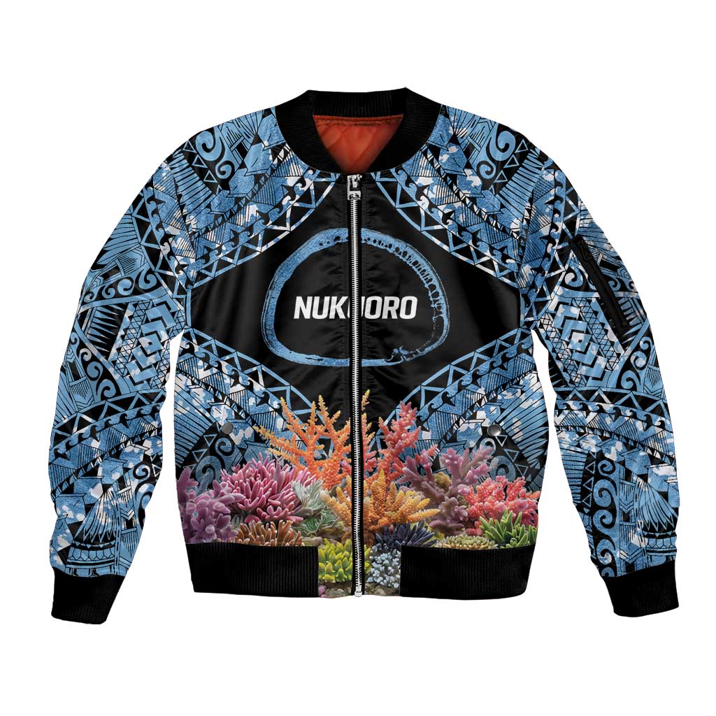 Personalised Nukuoro Micronesia Atoll Sleeve Zip Bomber Jacket with Pacific Coral Reef