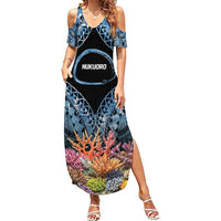 Personalised Nukuoro Micronesia Atoll Summer Maxi Dress with Pacific Coral Reef LT9 Women Blue - Polynesian Pride