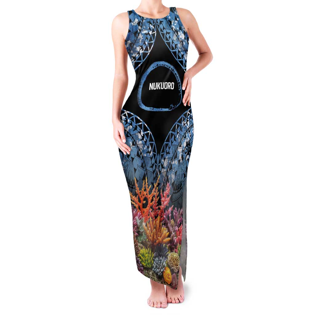 Personalised Nukuoro Micronesia Atoll Tank Maxi Dress with Pacific Coral Reef LT9 Women Blue - Polynesian Pride
